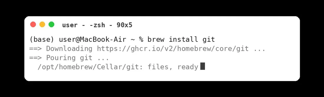 터미널에 brew install git을 입력한 화면